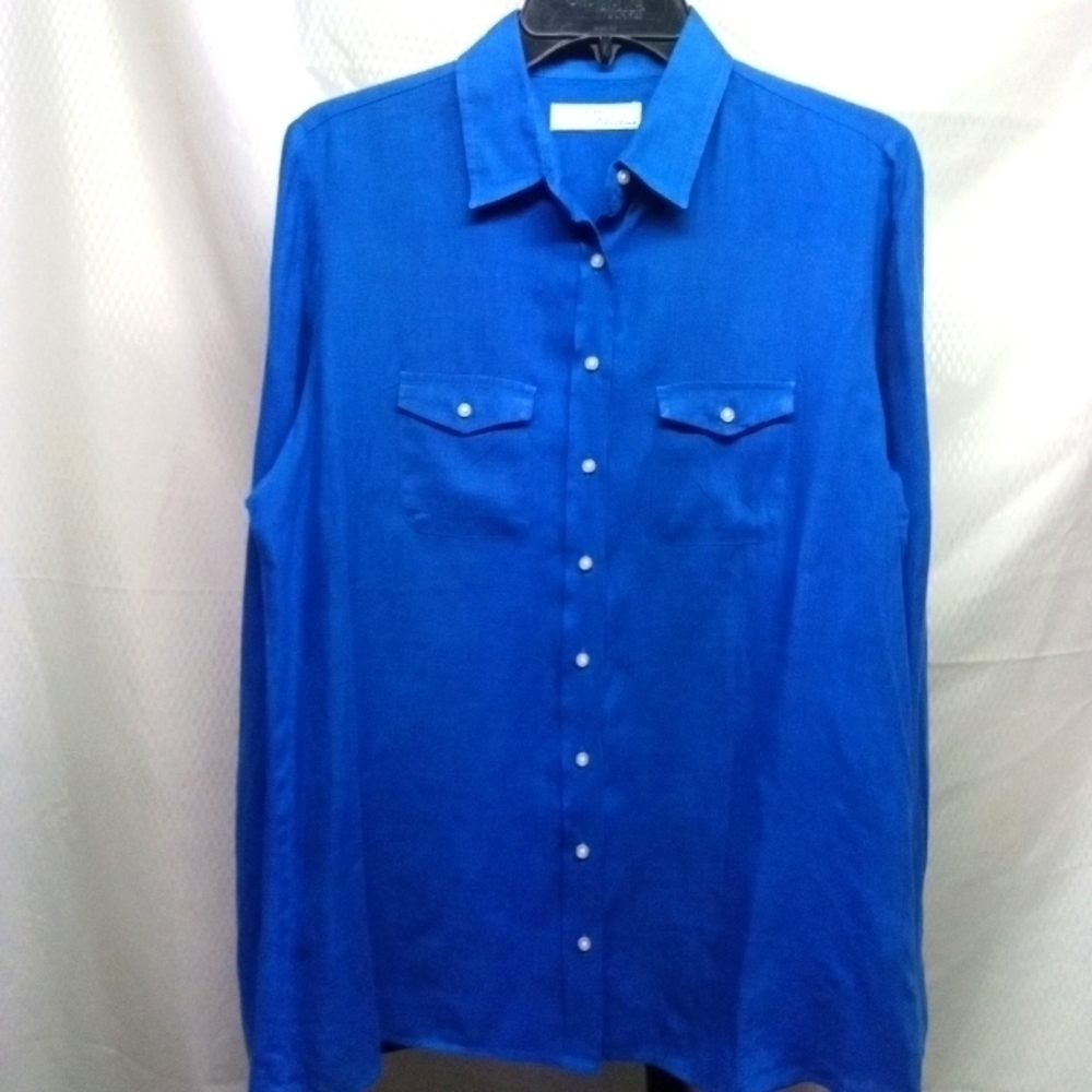Mudo Collection Blue Line Linen Shirt size XL, Blue  Button Up, Pre_owned
